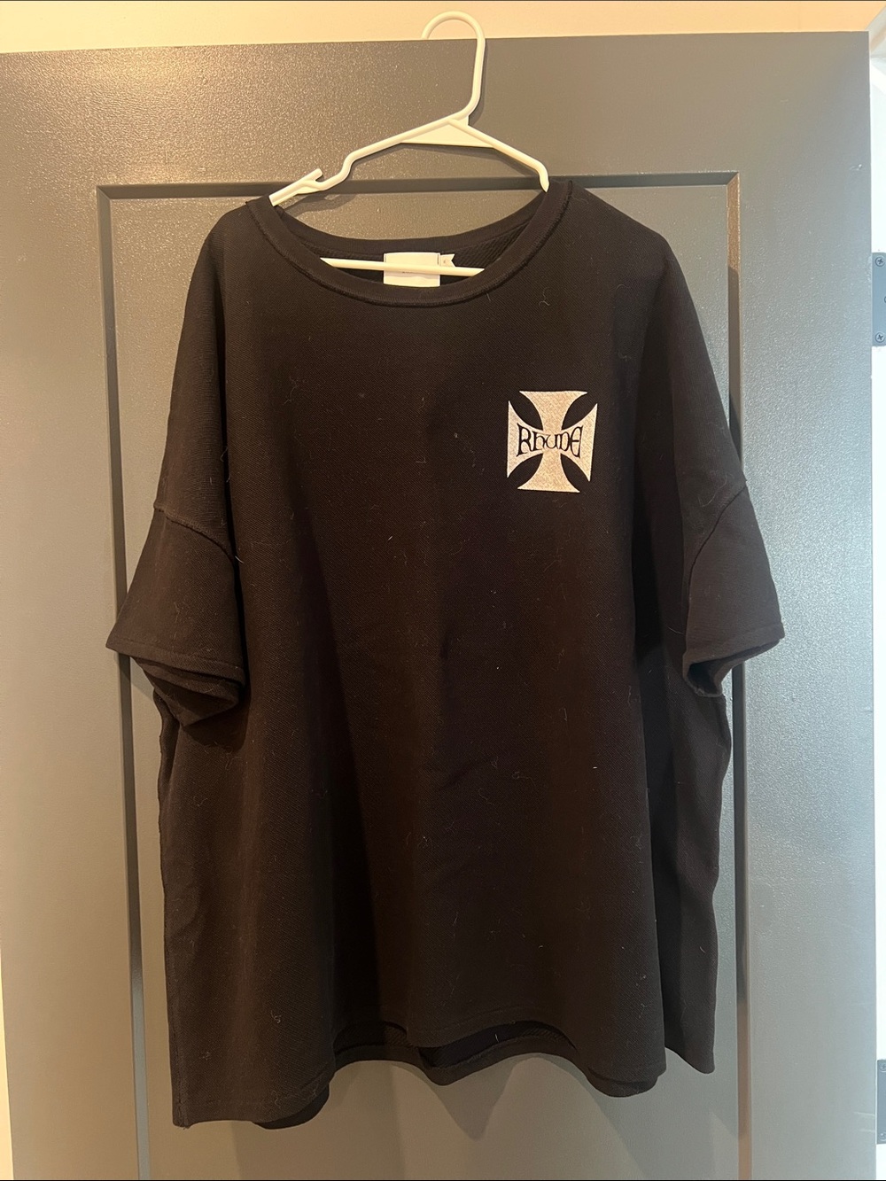 Rhude Black Short Sleeve Crewneck Tee with White Cross Logo